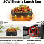 Caja de Almuerzo Ajustable de 80W, 1.8L para Adultos, Caja de Almuerzo Aislada, Caja de Almuerzo Portátil con Calefacción para Uso Exterior, Incluye Bolsa Aislante y Juego de Cubiertos, Disponible para Camión y Coche