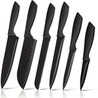Juego de Cuchillos 6 piezas Negro, Juego de Cuchillos de Chef con Hojas Afiladas, Recubrimiento Antiadherente, Mango de Fácil Agarre, Negro