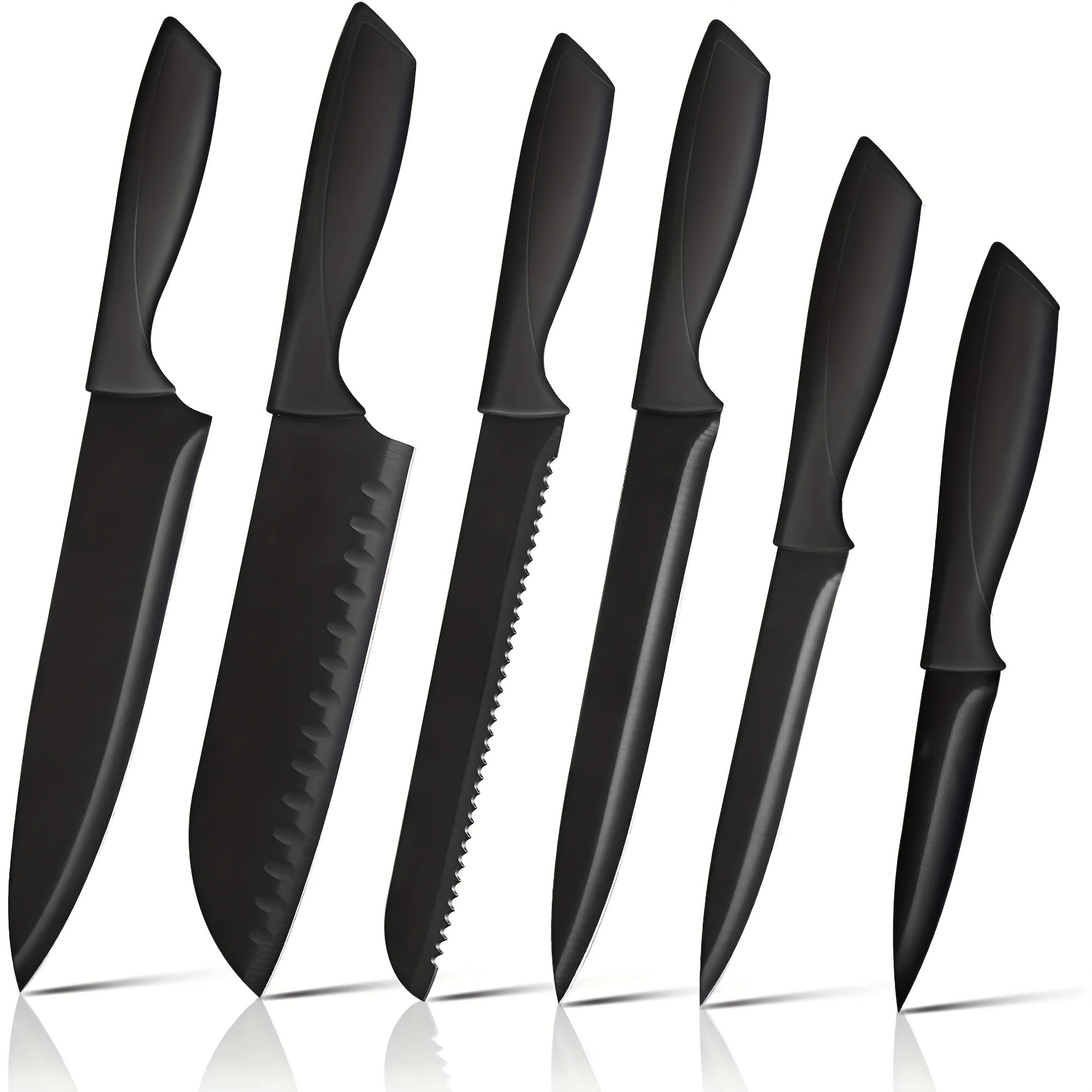 Juego de Cuchillos 6 piezas Negro, Juego de Cuchillos de Chef con Hojas Afiladas, Recubrimiento Antiadherente, Mango de Fácil Agarre, Negro