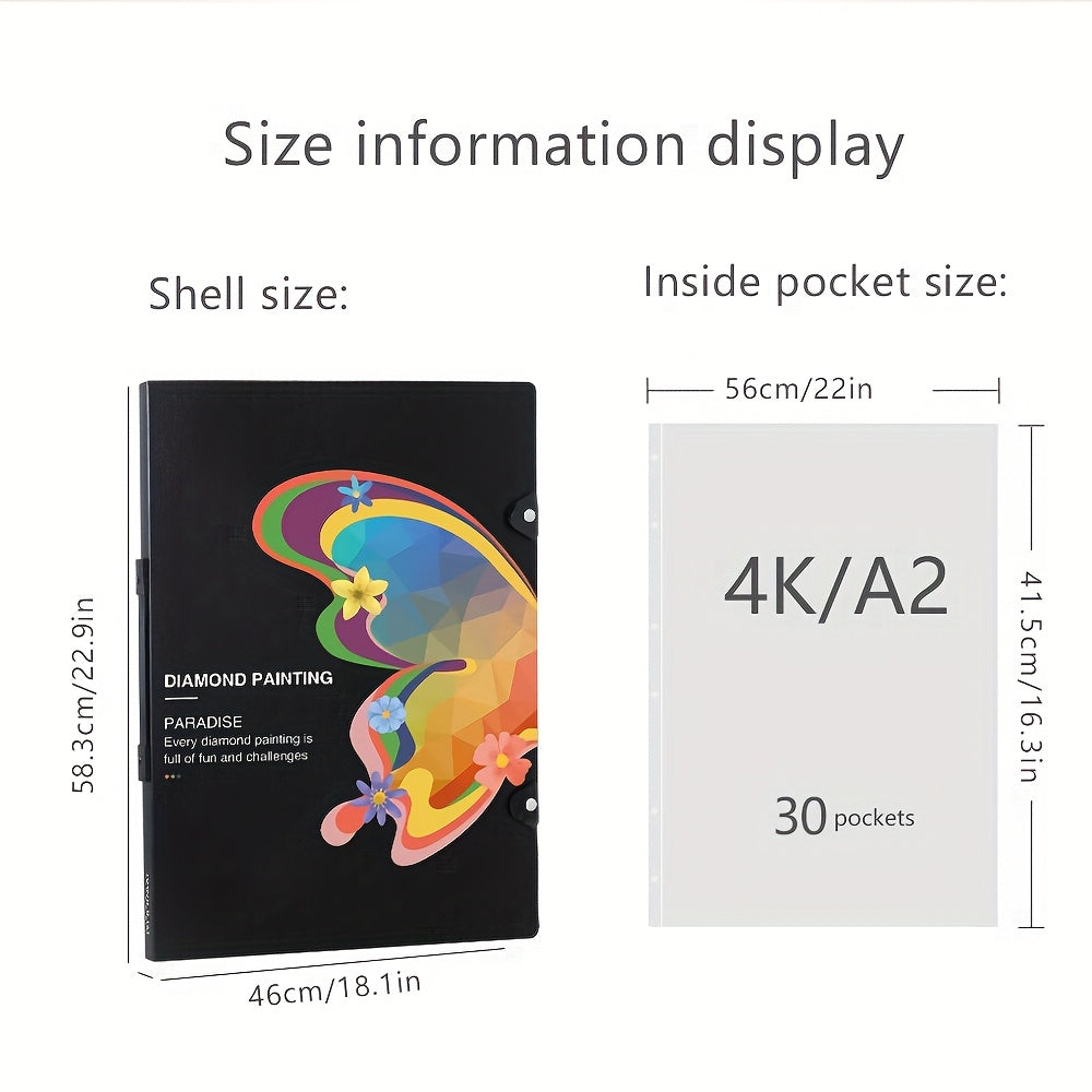 1pc Carpeta de Almacenamiento para Arte de Pintura de Diamantes A3/4K para Adiciones de Pintura de Diamantes con 30 Fundas Protectoras de Página Interior (42.5 X 30.3Cm) (56 X 41.5Cm)
