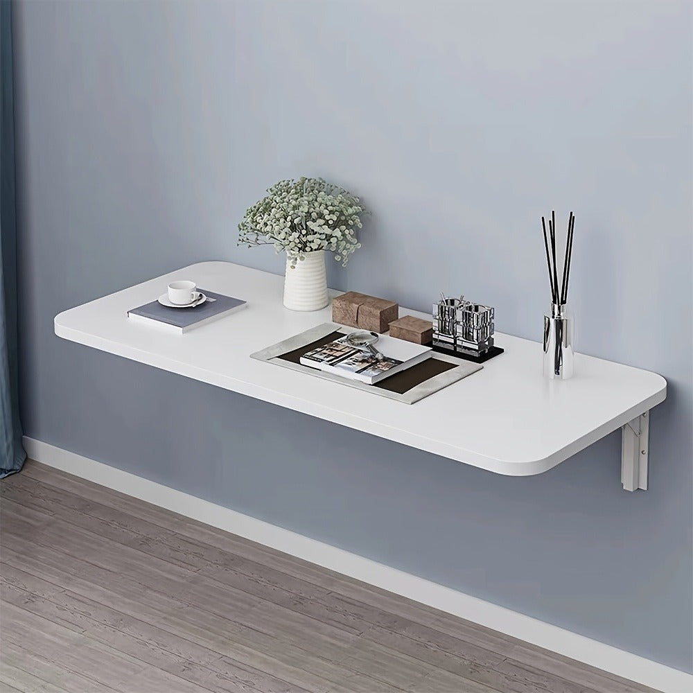Escritorio Flotante de Pared 60x30 cm / 60x30 cm, Ahorro de Espacio con Estructura de Metal Resistente y Recubrimiento en Polvo Blanco - Escritorio de Computadora con Tapa Abatible, Ideal para Espacios Pequeños, Dormitorio, Esquina de Cocina, Oficina en C