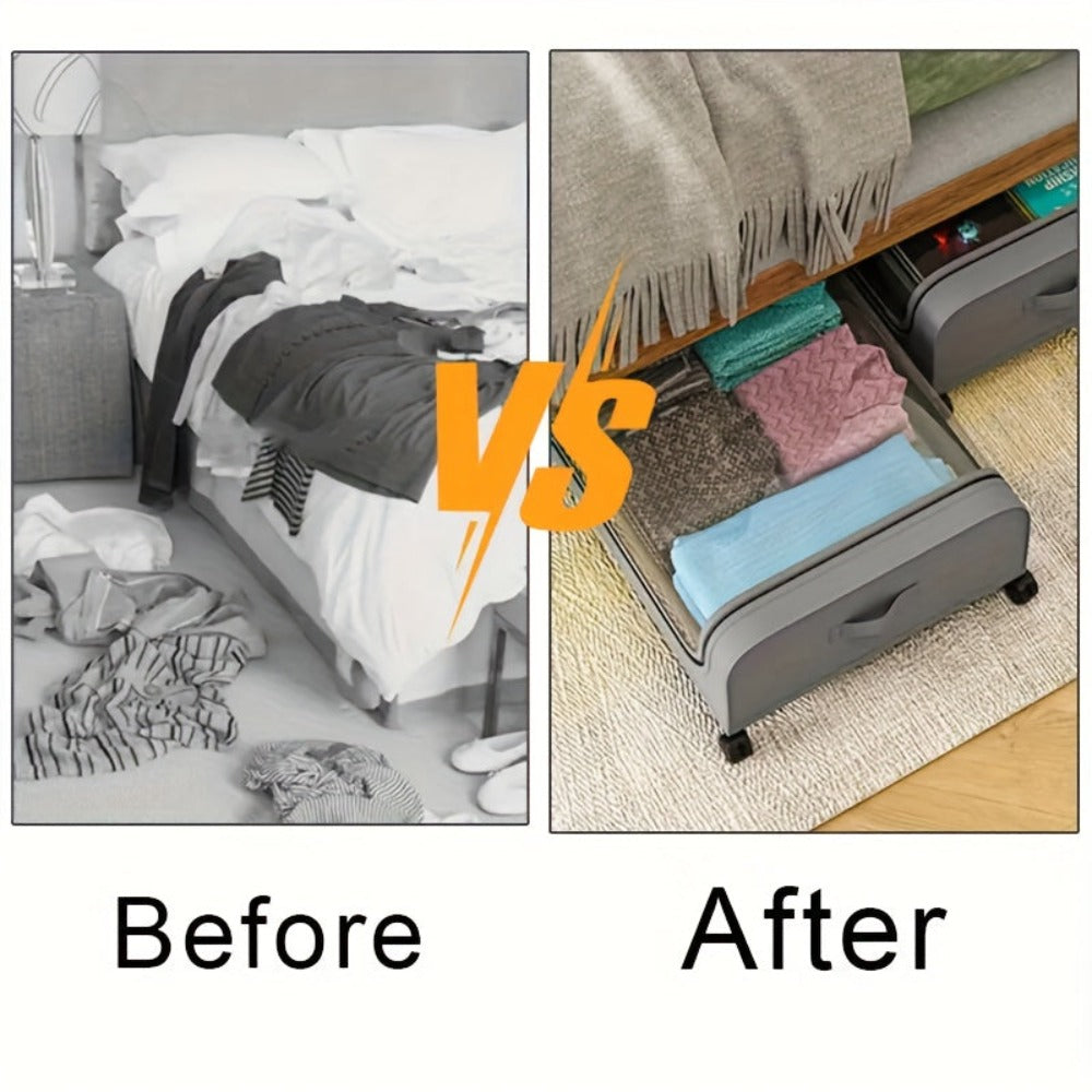 Caja de Almacenamiento Bajo la Cama con Ruedas 1/2 - Organizador Antipolvo de Gran Capacidad para Ropa de Cama, Ropa y Artículos Varios, Diseño Extraíble con Ruedas para Fácil Acceso, con Asas, Plegable, Solución de Almacenamiento Bajo la Cama