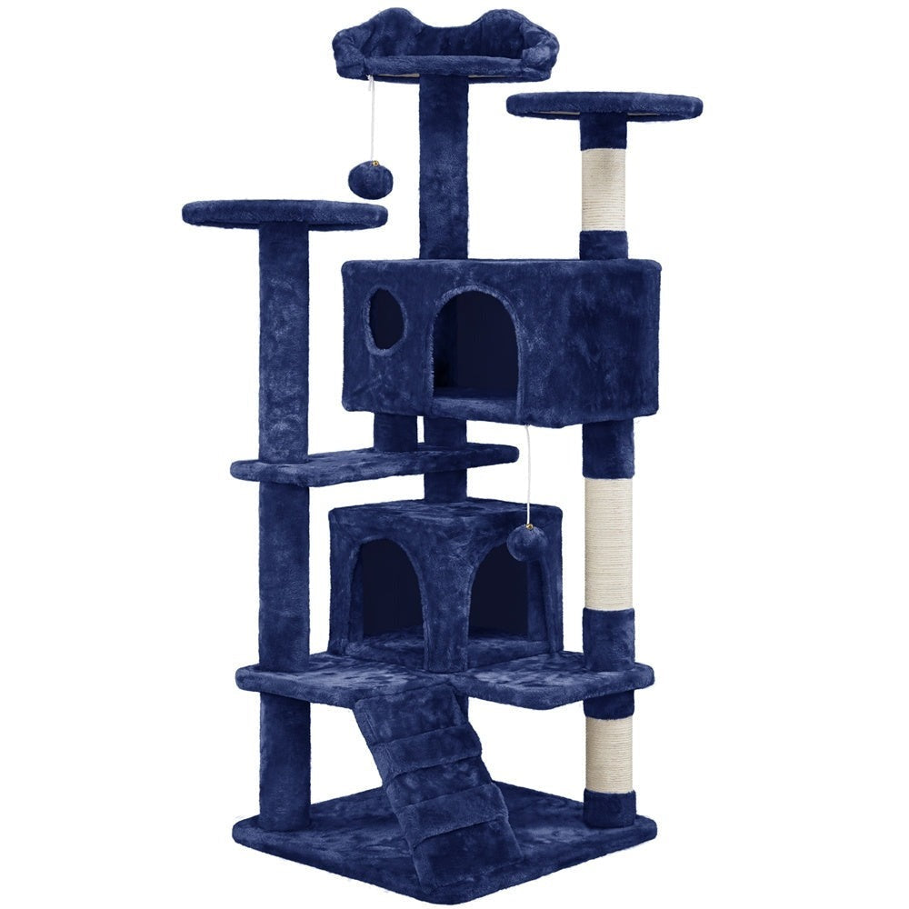 Costoffs Poste para Rascar de Gatos de 138 cm, Árbol Resistente con Pelota de Juego y Cueva para Gatos, Torre de Rascado y Escalada para Gatos, Casa para Gatos