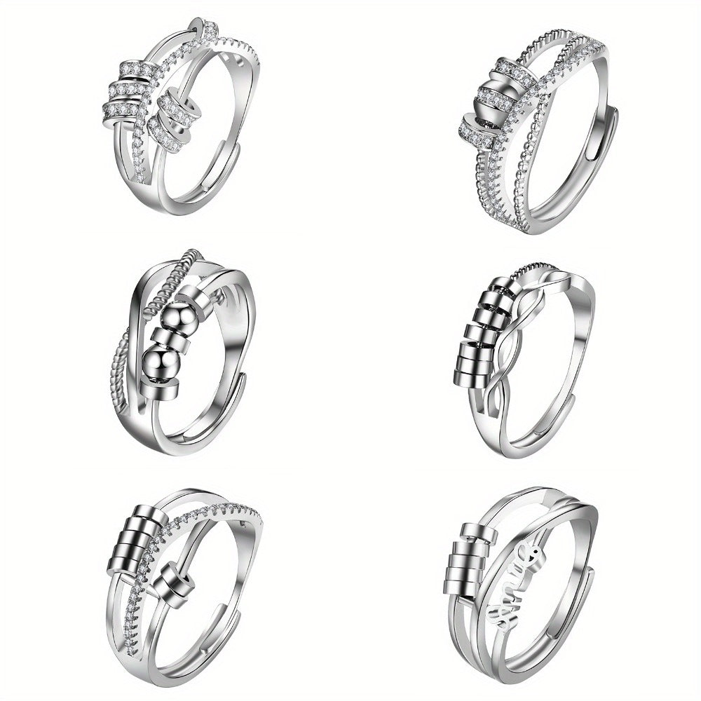 Anillo de ansiedad para mujer, anillo giratorio de acero inoxidable, anillo de meditación ajustable