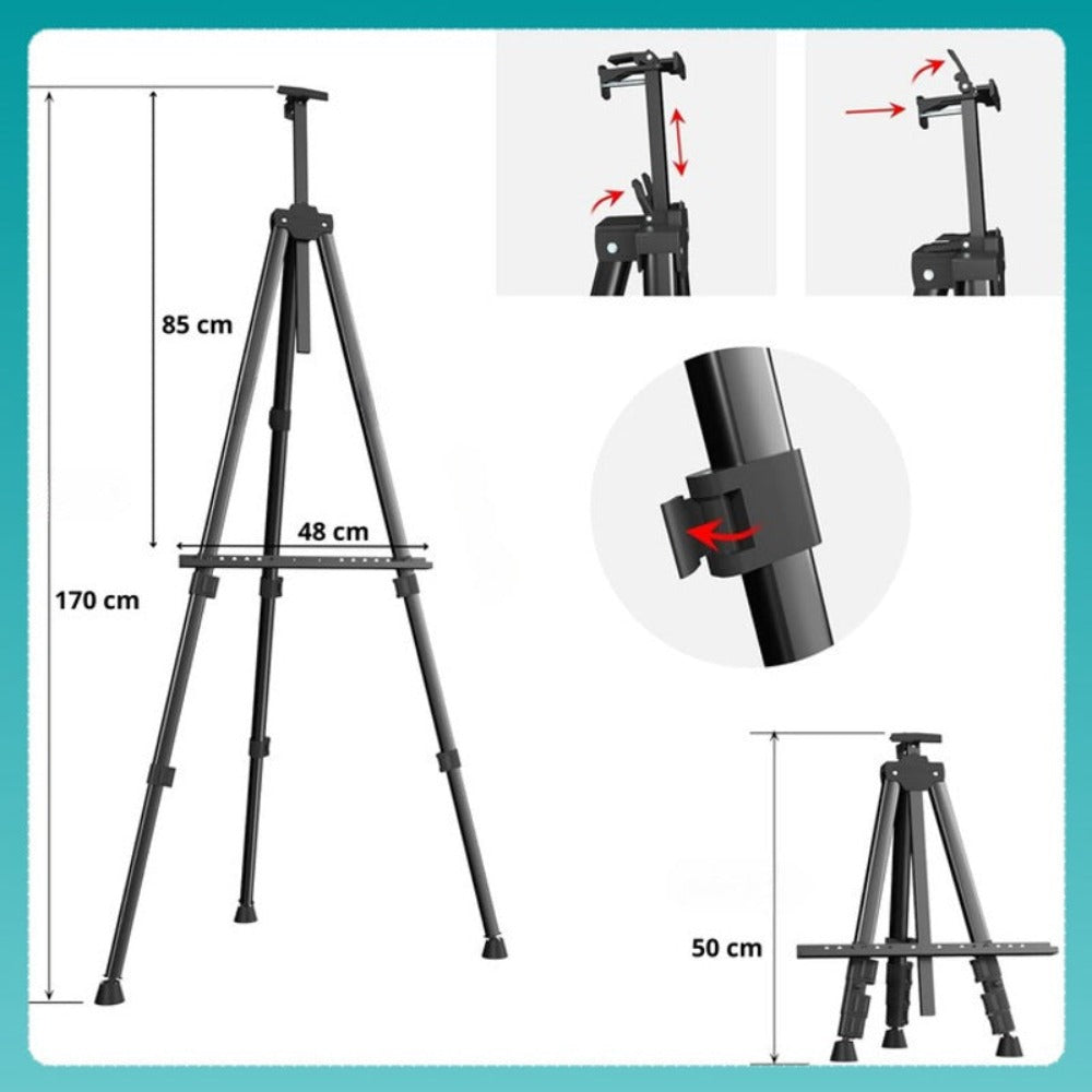 Set de Pintura Artística Artmaker con Caballete de Aluminio de 170 cm, Estuche y 3 Lienzos de Pintura de 24x30 cm, Incluye 12 Pinturas Acrílicas de 12 ml Cada Una, 10 Pinceles y Paleta de Pintura – Kit Completo de Pintura para Niños, Adolescentes y Adulto