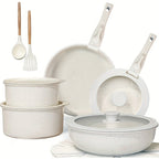 Juego de Ollas y Sartenes 17 piezas/6 piezas, Juego de Cocina de Cerámica Antiadherente con Asas Removibles, Sartén 20/26cm, Sartén para Freír Profunda 26cm, Olla 18/20cm, Juego de Ollas Apilables para Todo Tipo de Estufas, Apto para Horno