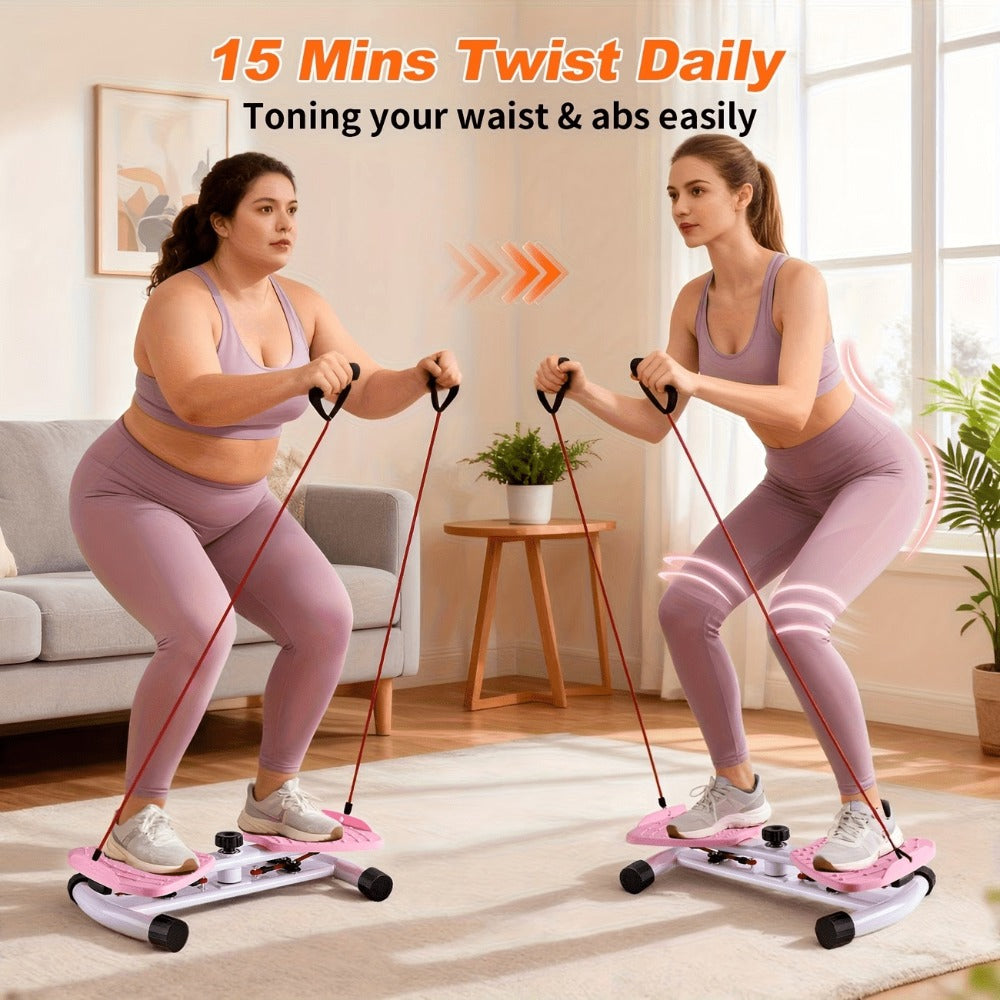 Equipo de fitness giratorio de cintura para uso doméstico, quemador de grasa abdominal, equipado con bandas de resistencia, tabla de ejercicios silenciosa y antideslizante para entrenamiento de core, piernas y glúteos (capacidad de peso 136 kg - rosa - mo