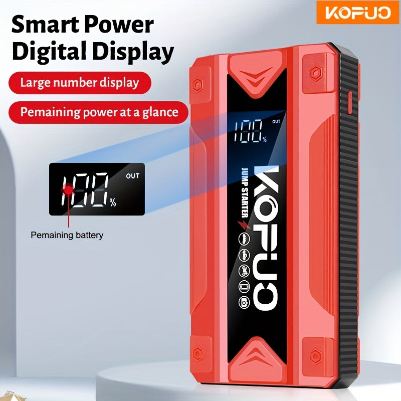 Arrancador portátil de batería de coche KOPUO 6000A - Herramienta profesional de mecánico automotriz (hasta 8.5L gasolina/7L diésel) Banco de baterías de emergencia de 12V con pinzas de seguridad inteligentes, pantalla LCD, diseño de luz LED ultrabrillant