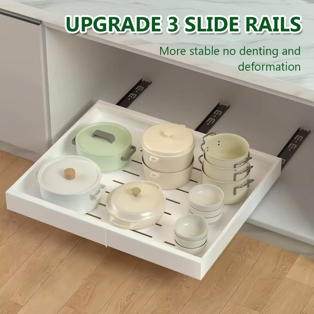 Organizador de gabinete extraíble y expandible de alta resistencia, con 3 rieles silenciosos, ancho ajustable (30.99 cm - 51.99 cm), apto para gabinetes de cocina, estantes extraíbles de gabinete