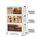 Armario de almacenamiento plegable de plástico resistente extra grande de 50 cm con puertas - Organizador plegable con movilidad de 4 ruedas, diseño de 2/3/4/5 capas, armario de suelo que ahorra espacio con puertas delanteras y superiores transparentes pa
