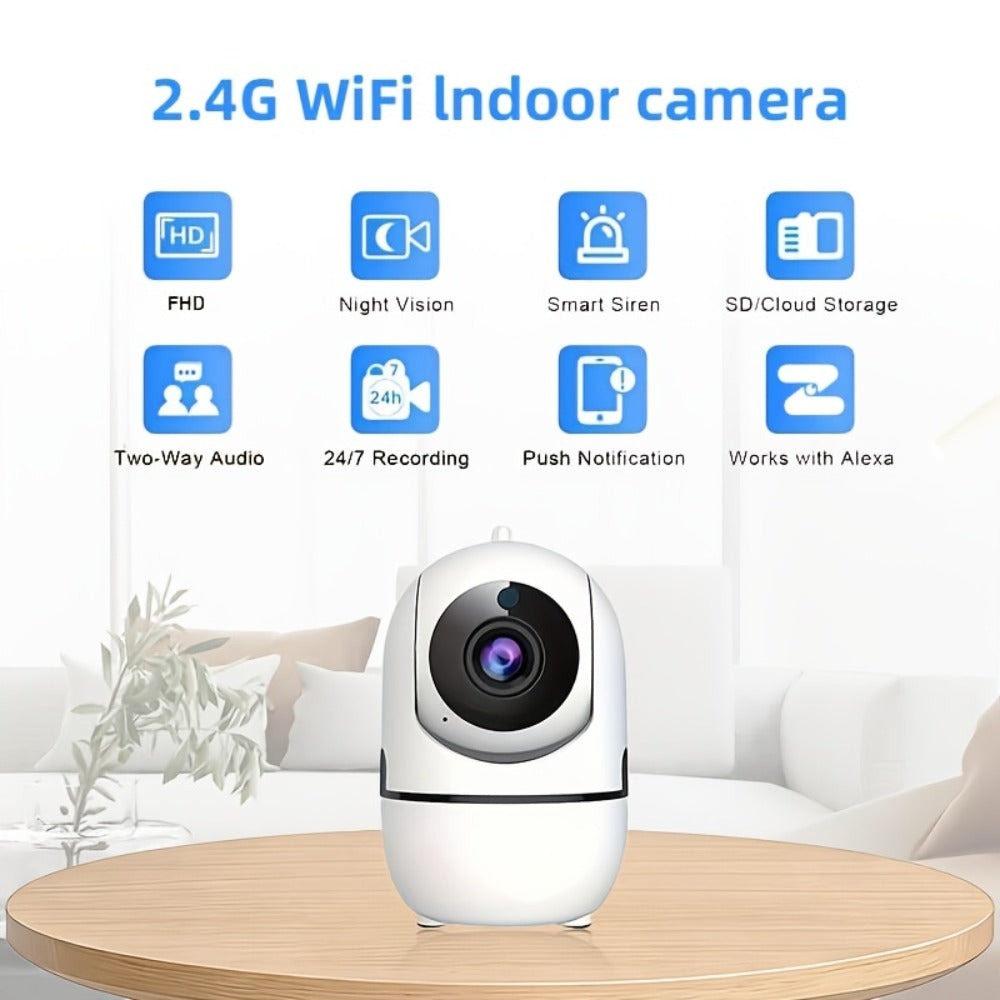 Cámara de seguridad inteligente para interiores, cámara IP inalámbrica con visión nocturna, seguimiento automático y detección de movimiento, WiFi de doble banda, aplicación móvil compatible, conector USB para monitor, vigilancia adecuada para smartphones