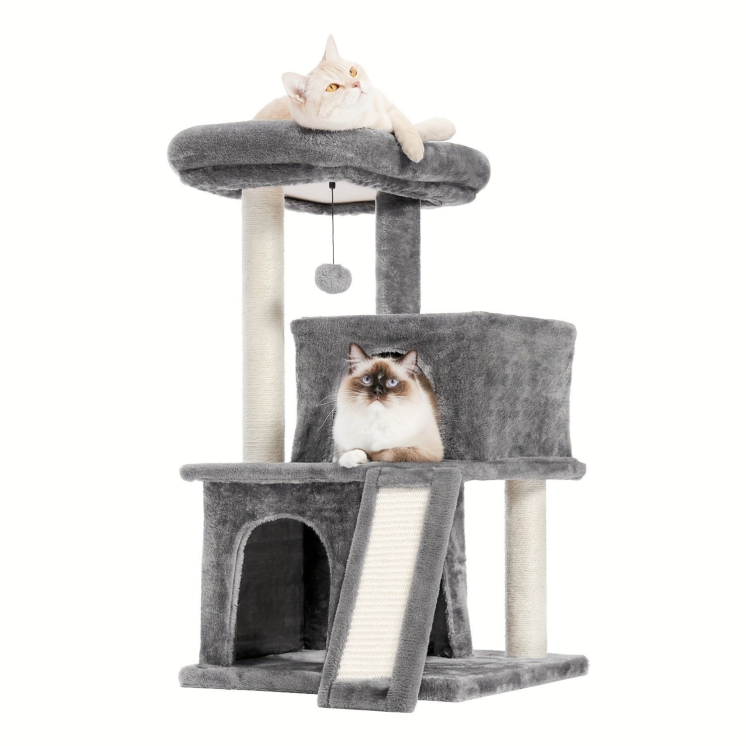 Árbol para Gatos Deluxe Pawz Road con Poste Rascador de Cuerda de Sisal - Condominio Multinivel de Peluche y Casa de Juegos, Muebles Duraderos para Gatos Pequeños a Medianos, Incluye Bolas Colgantes y de Pie, Muebles para Gatos