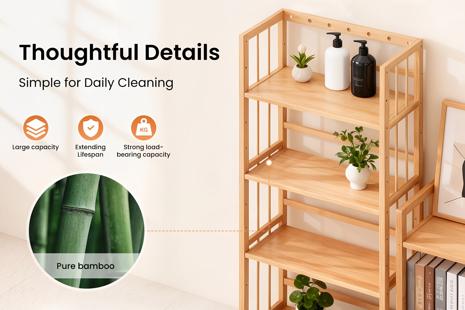 Estantería de Bambú de Gran Capacidad, Duradera, Fácil de Limpiar, Solución de Almacenamiento Multifuncional, Ideal para Hogar, Cocina, Dormitorio y Sala de Estar, Ahorra Espacio, Fácil Acceso, Estantería Práctica, Estantería de Pie