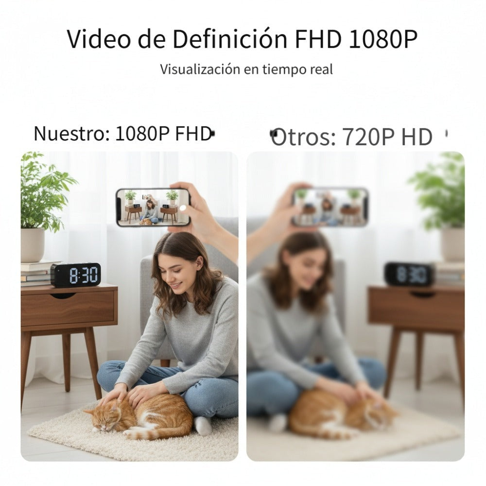 Cámara con reloj digital 1080P FHD, cámara de seguridad con tarjeta SD de 32 GB, punto de acceso AP y WiFi6, visualización remota en tiempo real, almacenamiento local, detección de movimiento, para uso en interiores en hogar, oficina y tienda inteligentes