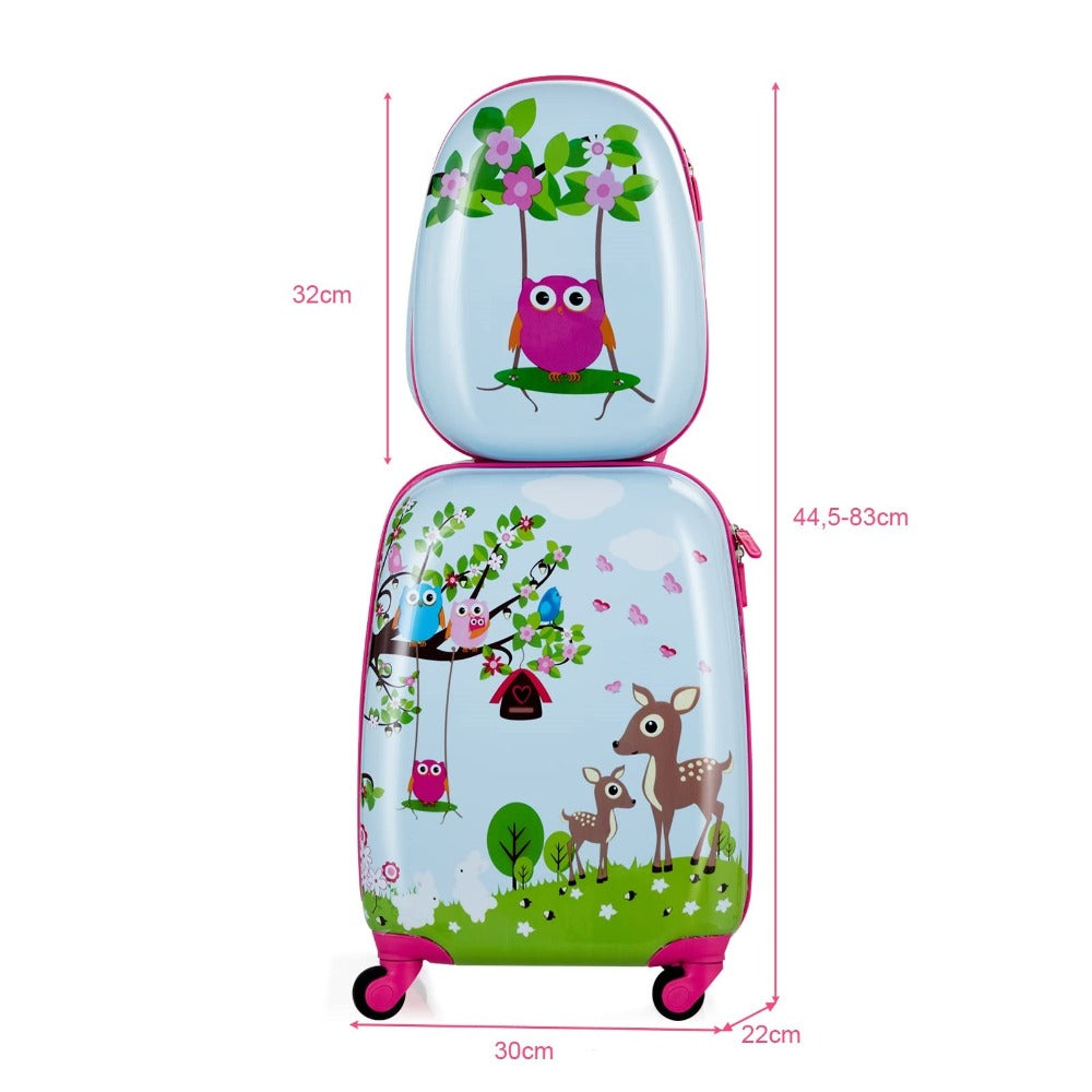 Juego de Equipaje para Niños de 2 Piezas: Maleta con Ruedas de Plástico + Mochila, Maleta de Viaje de Carcasa Dura para Niños y Niñas (12"+16")