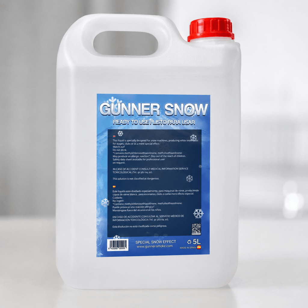 Gunner Smoke Líquido para Máquina de Nieve, 5 Litros, Máxima Eficiencia, Seguro, Sin Restos, Ideal para Eventos, Fiestas, Decoraciones Navideñas, 5L
