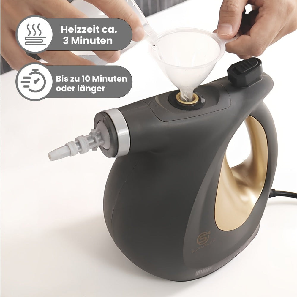 SUPERLEX Limpiador a Vapor Portátil de 1050W con Bloqueo de Seguridad - Vaporizador Multiusos para el Hogar, Alfombras, Coches, Pisos, Ventanas y Sofás, Eliminación de Manchas con Aditivos