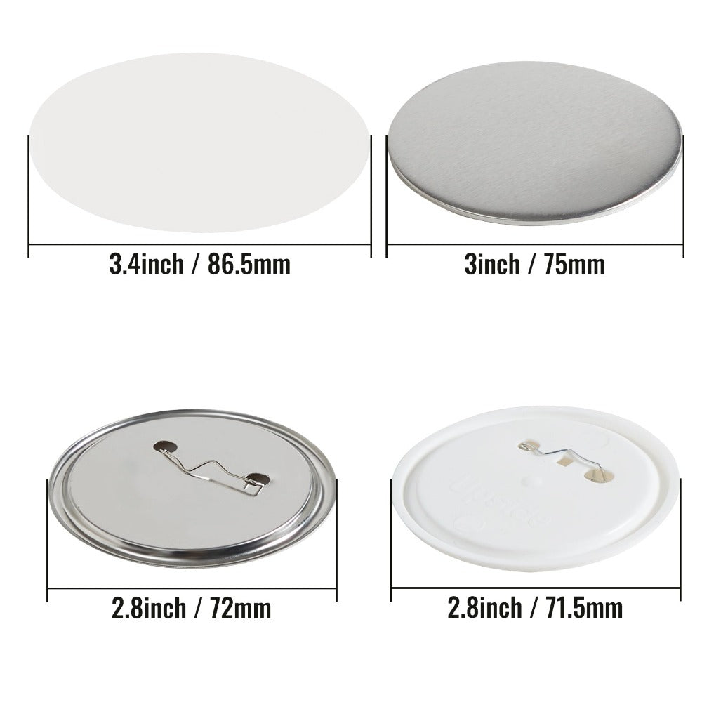 VEVOR 3" 75mm Suministros de partes de insignias de botón para máquina de fabricación de botones 200 juegos (máquina no incluida)