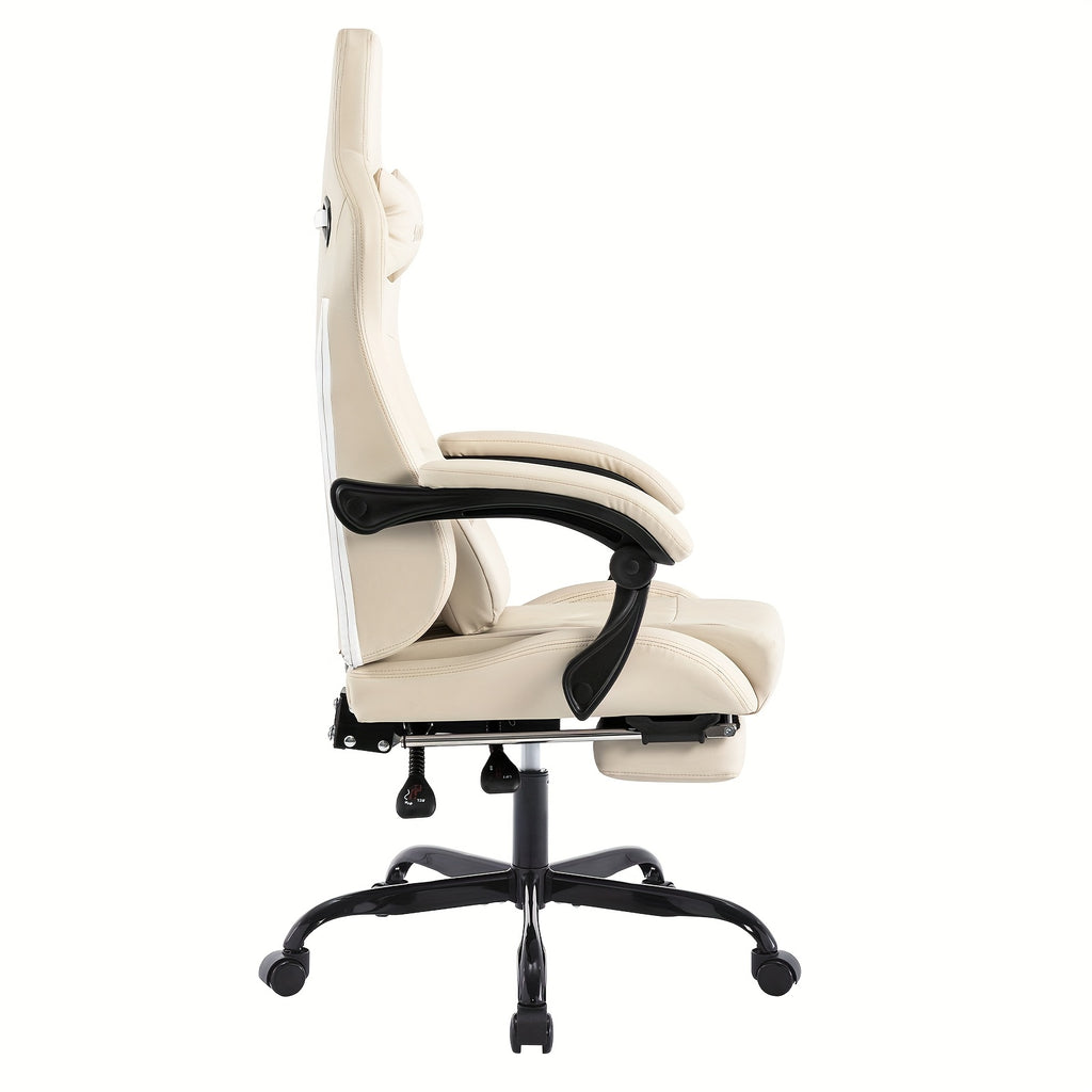 Silla de Juego y Oficina, Silla de Computadora con Reposapiés, Reposacabezas y Soporte Lumbar, Silla Ergonómica, Silla Giratoria y Ajustable en Altura, Opciones en Gris, Beige, , Marrón y Verde