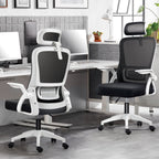 Silla de Oficina, para Gaming, Escritorio Ergonmica con Reposacabezas, Ajustable y con Soporte Lumbar Respaldo de Malla Transpirable Reposabrazos Abatibles de 90 Giratoria 360 (SF168-001)