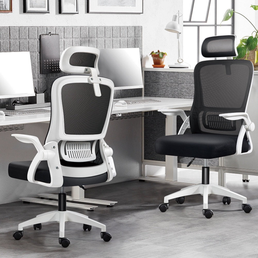 Silla de Oficina, para Gaming, Escritorio Ergonmica con Reposacabezas, Ajustable y con Soporte Lumbar Respaldo de Malla Transpirable Reposabrazos Abatibles de 90 Giratoria 360 (SF168-001)