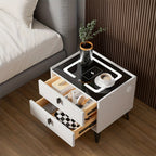 Mesita de noche, organizador de mesita de noche con luz LED, mesita de noche de 2 cajones, cómoda para sala de estar/dormitorio