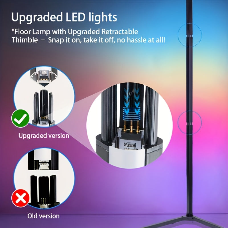 Lámpara de pie de esquina de 1/2 piezas, lámpara de pie LED de cambio de color, ajustable de 56 pulgadas (aprox. 142 cm) con sincronización de música, lámpara de esquina de iluminación ambiental moderna, con control remoto y por APP, modo creativo DIY y t