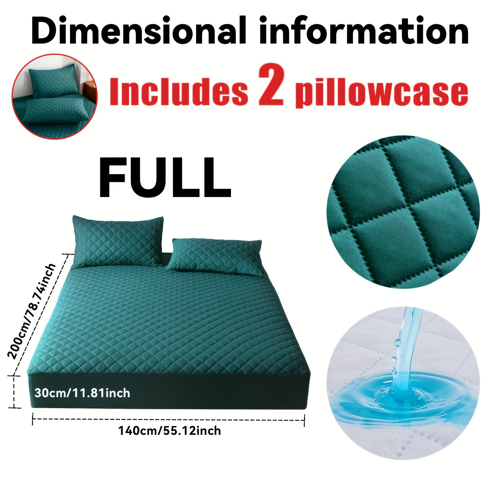Este es un set de 3 piezas que incluye una funda protectora de colchón ultrasuave e impermeable y una media funda de almohada (el relleno de la almohada no está incluido). Cuenta con un diseño grueso y cálido en un color sólido, lo que lo convierte en una