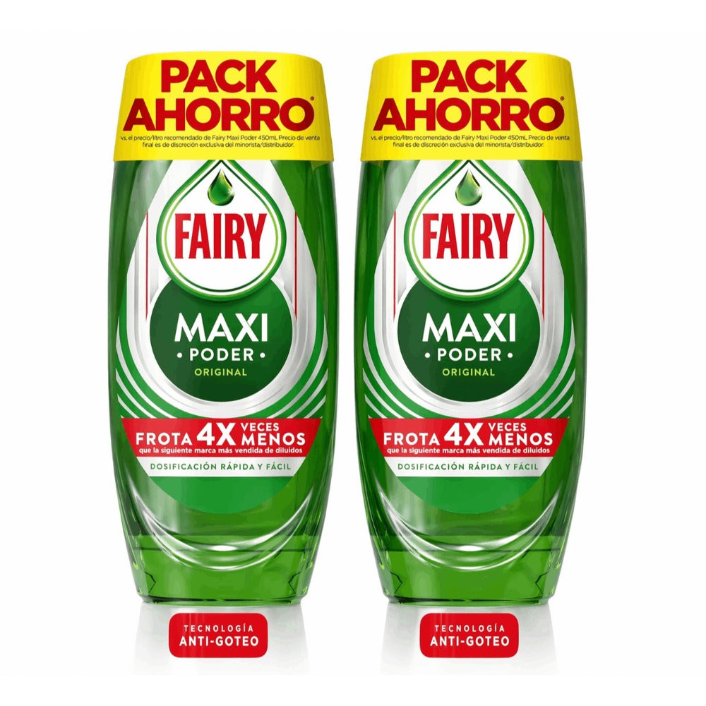 VORTEX FAIRY Maxi Poder Líquido Lavavajillas 2 x 450ml PACK AHORRO, Limpieza Fácil sin Esfuerzo Incluso En Las Sartenes y Ollas Más Grasientas