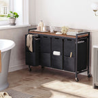 Gris y Negro, Marrón Rústico y Negro, Clasificador de Ropa 4 Secciones, Cesto de Ropa, Cesta de Ropa con Ruedas, 4 × 10.5 Gal (39.8L), Carro Rodante, Bolsas de Lona Oxford Extraíbles y Desmontables, Canastas de Ropa