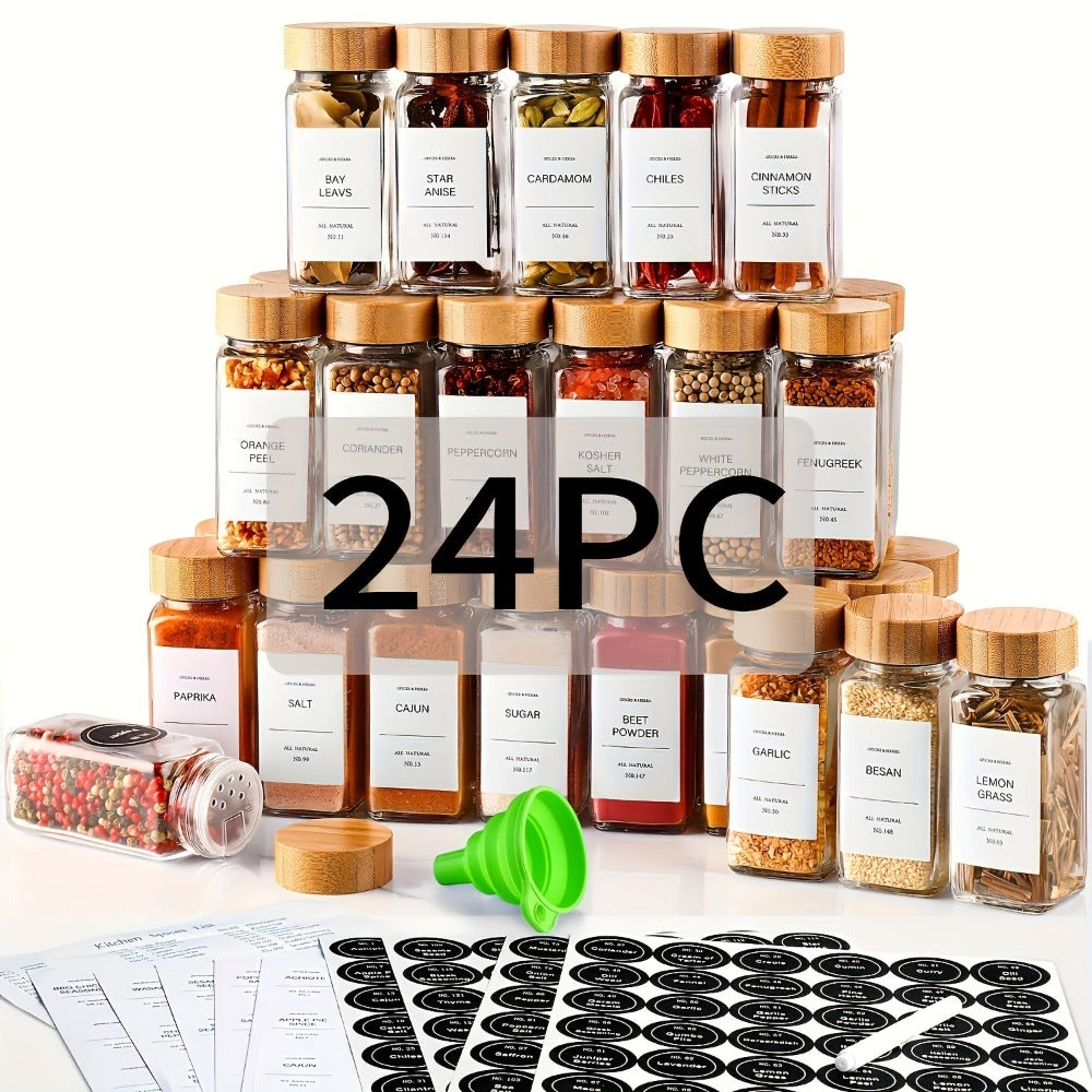 15/24/36 frascos para especias con papel de etiqueta y tapa, 4 oz, botellas vacías para especias con embudo plegable, recipientes de vidrio para condimentos, frascos de almacenamiento, accesorios de cocina para restaurantes comerciales, frascos para condi
