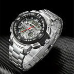 Reloj deportivo de lujo para hombre JOEFOX con doble pantalla - Esfera grande, luz nocturna LED, resistente al agua 3ATM, cronógrafo y alarma, reloj de pulsera estilo campo para hombre