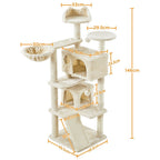 Rascador para gatos Costoffs, de 145 cm de altura, robusto árbol trepador con postes de sisal para rascar, 2 cuevas para gatos y sisal de juego para gatos