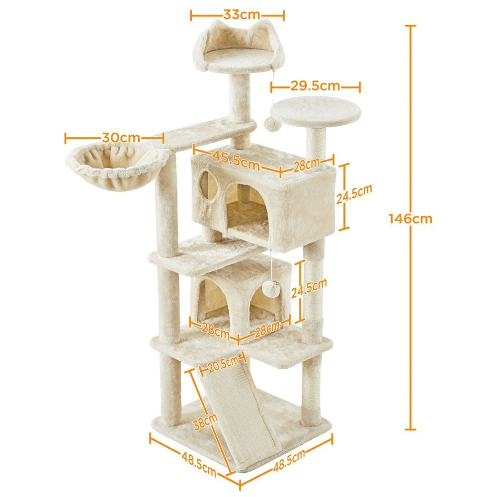 Rascador para gatos Costoffs, de 145 cm de altura, robusto árbol trepador con postes de sisal para rascar, 2 cuevas para gatos y sisal de juego para gatos
