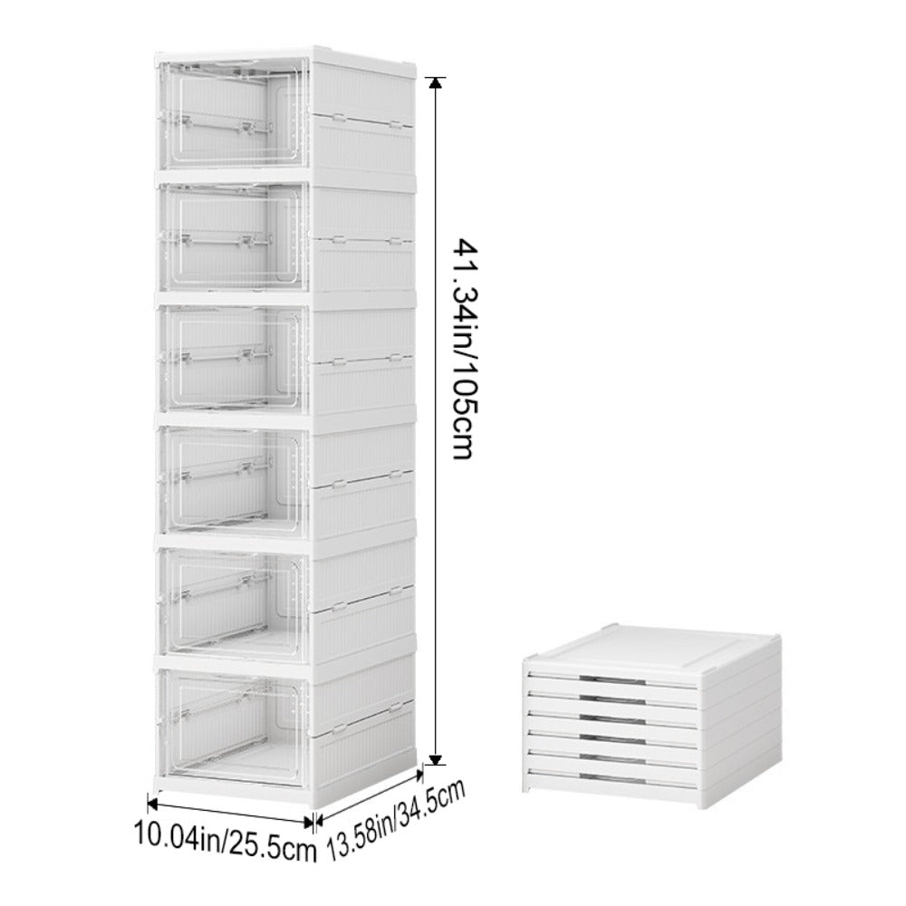 1pc Caja de Zapatos Plegable de 6/9 Niveles - Fácil de Instalar, Ahorro de Espacio - Caja de Almacenamiento Blanca Duradera, Diseño de Una Pieza, A Prueba de Polvo, Montaje Rápido, Ideal Para el Hogar, Dormitorio o Organización de la Entrada, Organizador