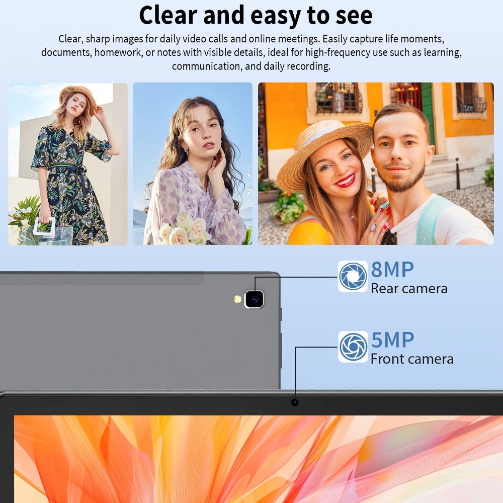 Tableta QDDQ Android 15, 12 (4GB+8GB) RAM, 64GB ROM, Pantalla LED de 10.1 pulgadas, 6000mAh, WiFi, Tablet PC, Dos versiones opcionales: [Tableta con teclado, ratón sin varillas, funda, lápiz óptico (no electrónico)] / [Solo tableta], USB-C (sin adaptador)