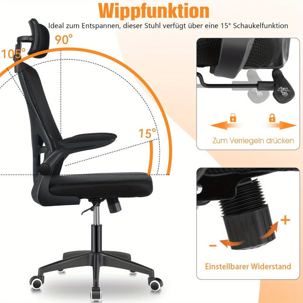 Silla ergonómica de escritorio para computadora, silla de oficina en casa de respaldo alto con reposabrazos abatibles y soporte lumbar para estudio en casa o trabajo de gerente, y blanco