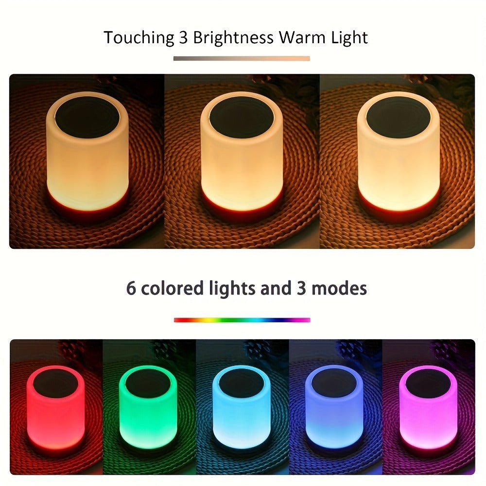 Lámpara de noche LED RGB de 2 piezas con veta de madera, lámpara de noche de mesita de noche con sensor táctil, 13 colores, cambio de color, regulable, sin control remoto, función de temporizador, para dormitorio, sala de estar, lámpara de noche portátil,