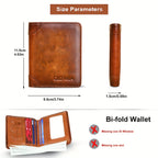 Cartera de Cuero Genuino para Hombre con Juego de Tarjetas de Bendición, Bloqueo RFID, Ultra Delgada, Piel de Vaca de Primera Calidad, Porta Tarjetas de Identificación y Crédito Multifuncional Compacto, Regalo para Navidad, Día de San Valentín y Día del P