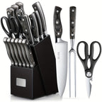 16 piezas de complementos de cocina, juego de cocina, artículos de cocina, con mango de madera, juego de acero inoxidable con bloque de madera, electrodomésticos y complementos de cocina profesionales con acero de afilar, regalo de Navidad ideal para madr