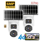 2 Piezas Cámara Binocular Solar WiFi Exterior 6MP, Detección de Humanos, Seguimiento de Movimiento, Intercomunicador Bidireccional, Visión Nocturna a Color, Alertas por Notificación