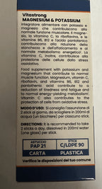 Vitastrong Magnesio y Potasio Fórmula 10 en 1, Sobres de Suplemento Multivitamínico de Potasio y Magnesio, 24 Barras con Vitamina C y Complejo B, Sin Sacarosa, Sin Gluten, Sabor a Naranja
