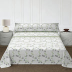 Juego de cama de tres piezas apto para todas las estaciones, que incluye una sábana, una sábana ajustable y fundas de almohada. Medidas: 90 cm, 105 cm, 135 cm, 150 cm y 180 cm.