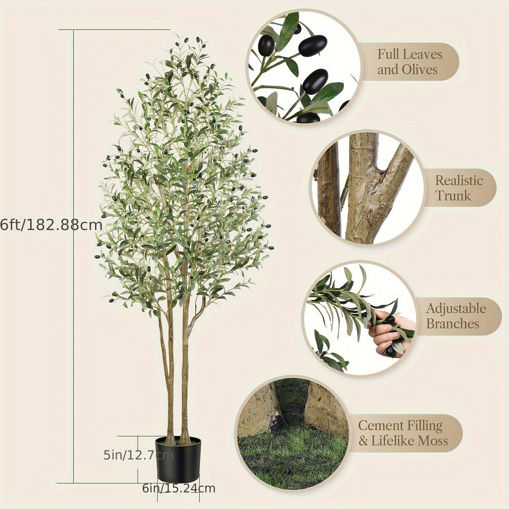 Árboles de olivo artificiales de 120/150/180/210 cm - Plantas de seda sintética con troncos de madera natural y frutos realistas, ideales para hogares, oficinas y salas de estar