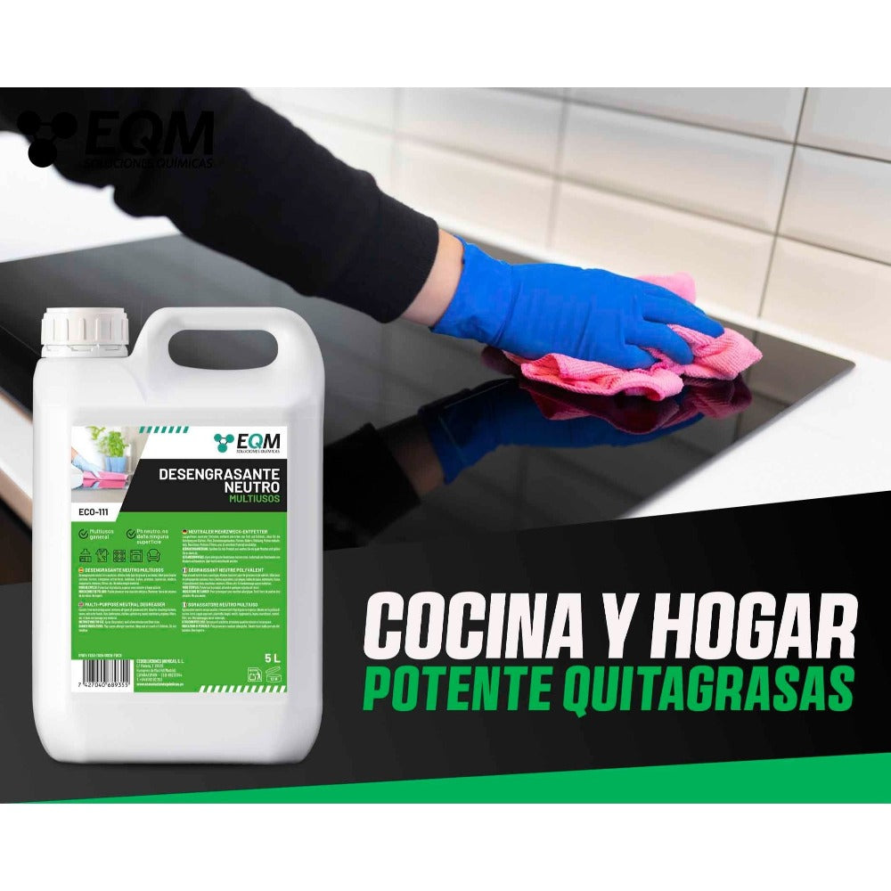 EQM - ECO-111 - Desengrasante Neutro Todo en Uno - 5L - Potente, Seguro y Respetuoso con todas las superficies - Hogar, industria, vehículos, barcos, hoteles, etc.