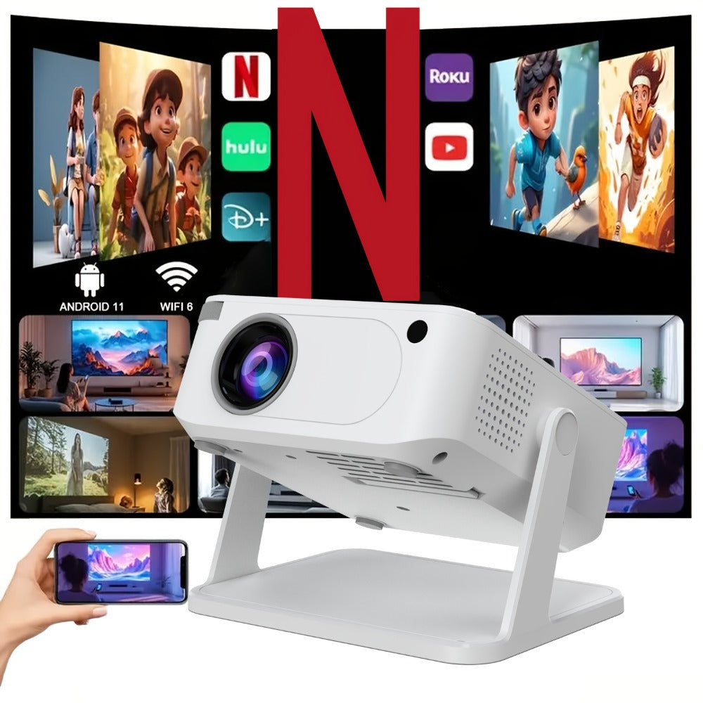 Proyector Portátil Inteligente con Android 11 Integrado, WiFi y Bluetooth 5.0, Control por Voz, 130 Lúmenes, Soporte 4K y 720P Nativo, Compatible para Cine en Casa, Proyector para Cama, Oficina, Proyector Portátil