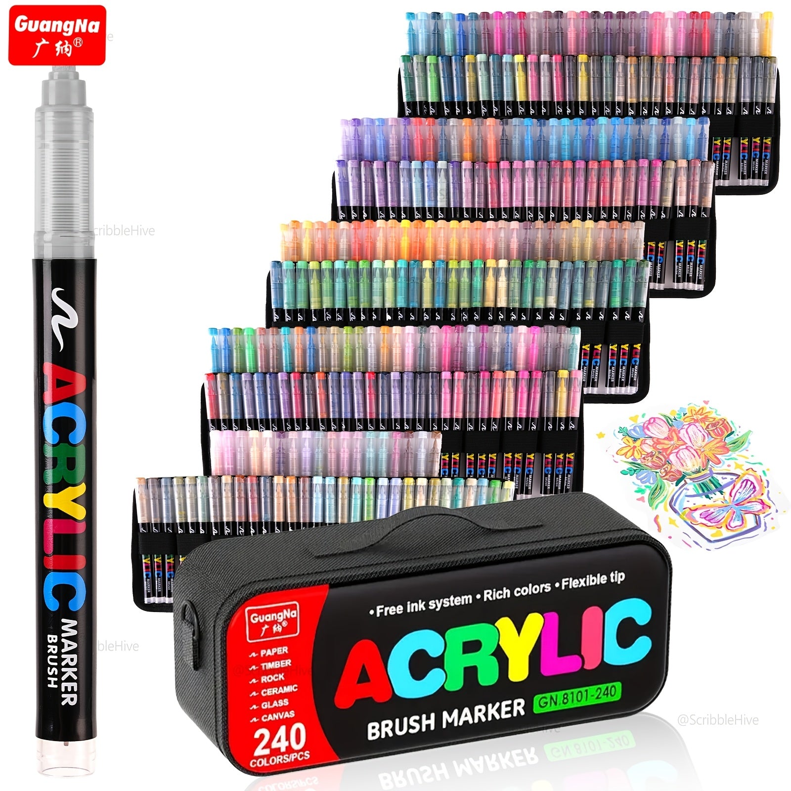 Rotuladores | Guangna Juego de rotuladores acrílicos nuevos de 288/240 colores, tinta líquida, rotuladores de dibujo artístico, empaque elegante