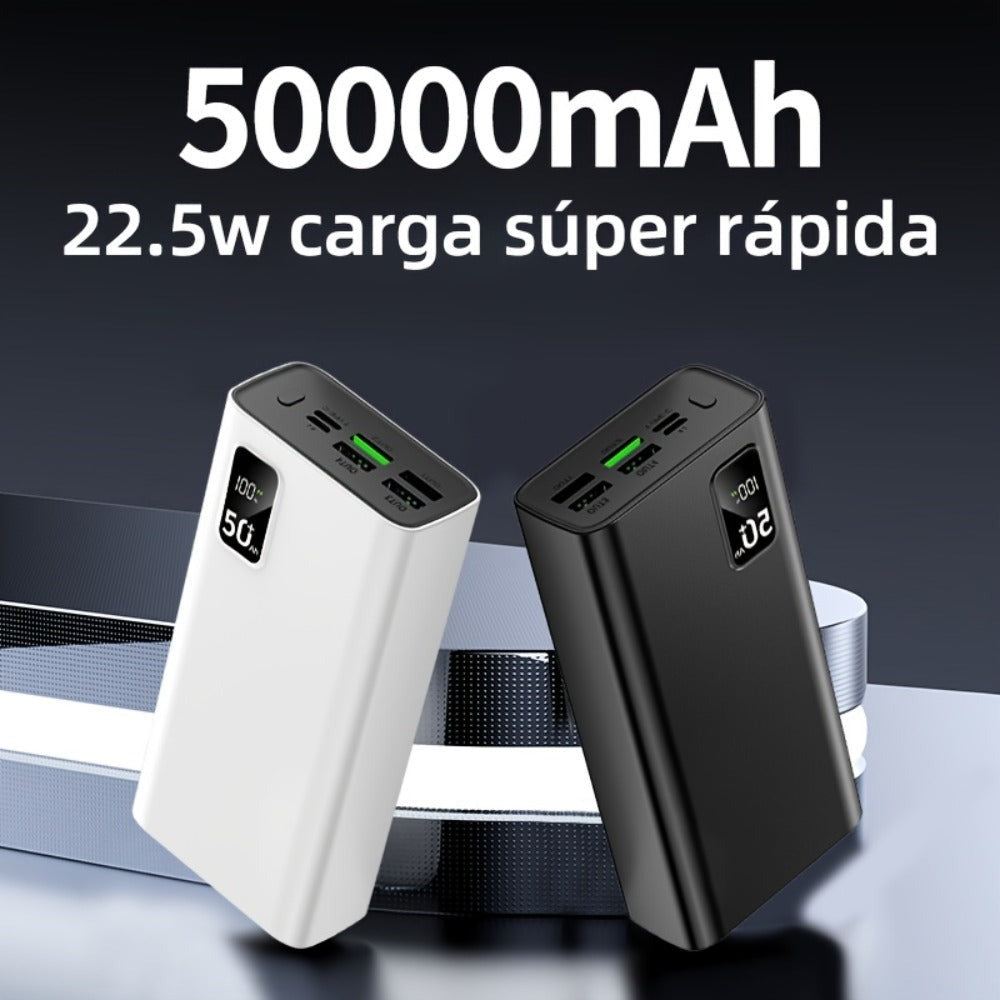 Batería Externa de Gran Capacidad 50000Mah, Pantalla LED de Carga, Carga Rápida Tipo-C, Interfaz USB/Micro, Power Bank de Carga Súper Rápida, Adecuada para Cargar Teléfonos Móviles de Todas las Marcas, Batería de Respaldo de Energía de Emergencia Removibl