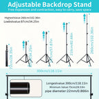 Soporte para Fondo Fotográfico, 2.6 X 3m, Soporte Ajustable con 4 Grapas y 1 Bolsa de Transporte, Incluye 2 Sacos de Arena, Ideal para Estudio Fotográfico, Retratos, Bodas y Eventos