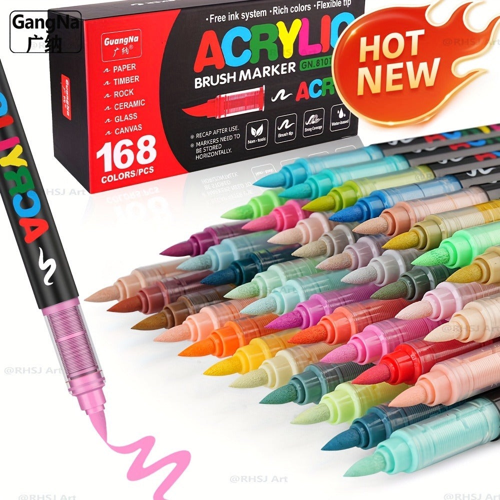 Rotulador de 168 colores con punta de pincel suave, ideal para usar en roca, madera, lienzo, piedra, vidrio y cerámica - Punta anti-compresión para una aplicación suave - Perfecto para manualidades, regalos navideños y proyectos artísticos